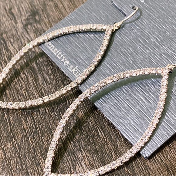 Cézanne Silver Diamond Teardrop Dangle Earrings - Picture 2 of 3